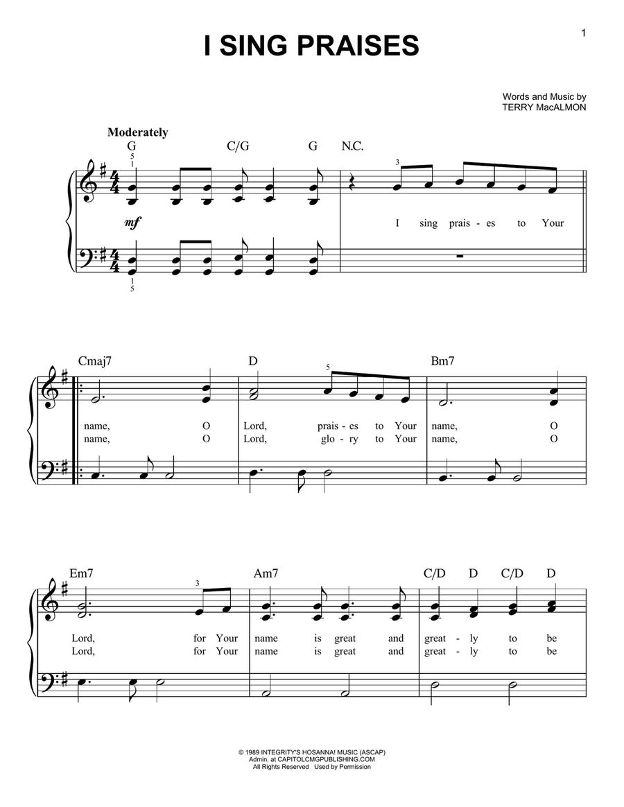 I Sing Praises I Sing Praises Easy Piano scores gallery preview page 1