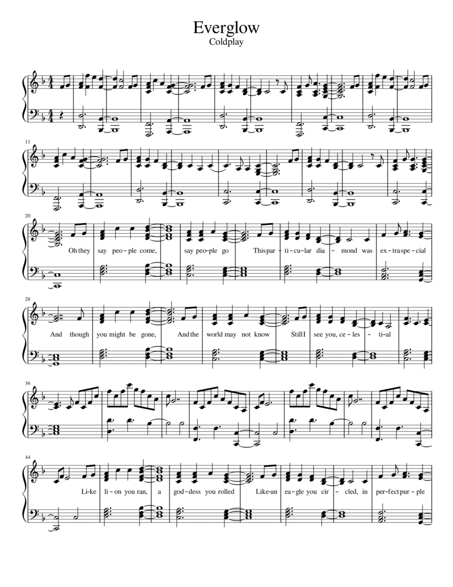 Everglow Piano, Vocal, Guitar scores gallery preview page 1