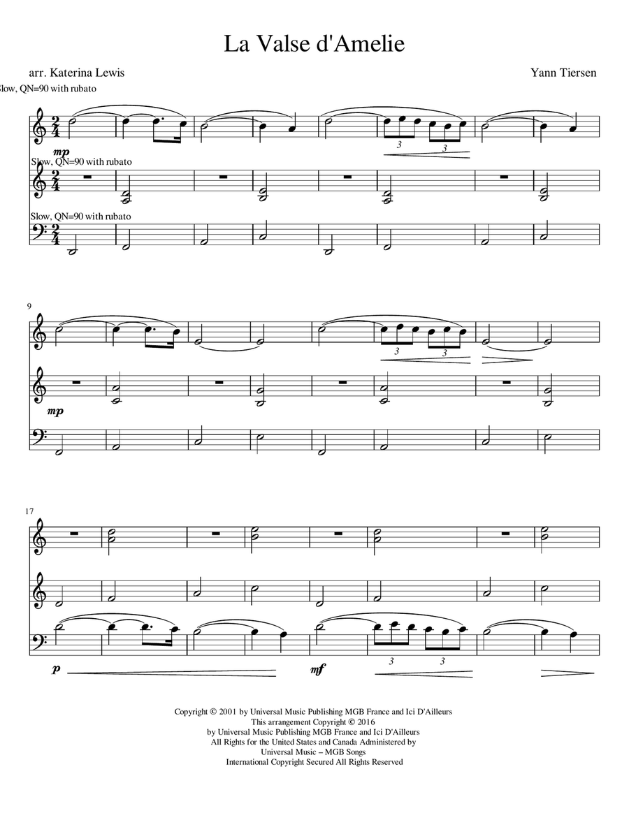 La Valse D'amelie String Trio scores gallery preview page 1