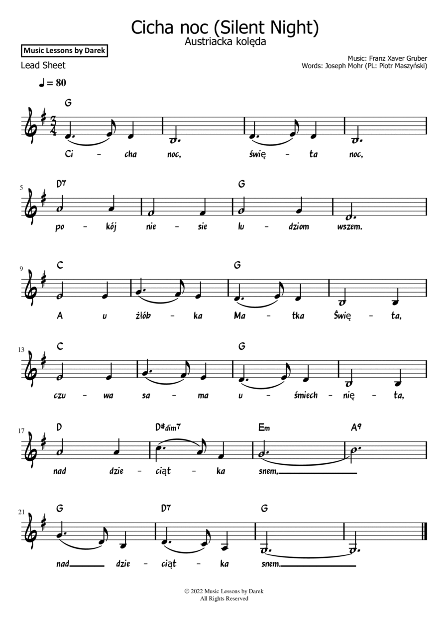 Cicha noc / Silent Night (Polish Christmas Carol) [Lead Sheet] Piano scores gallery preview page 1
