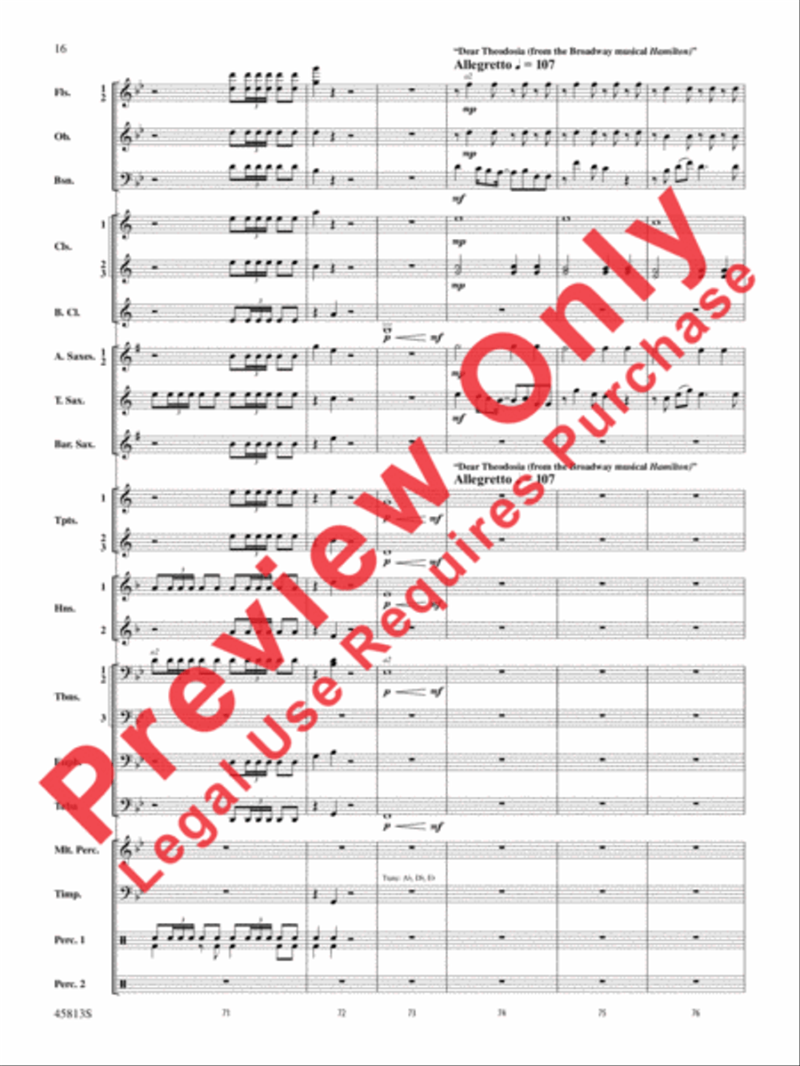 Hamilton, Suite from the Broadway Musical Concert Band scores gallery preview page 17