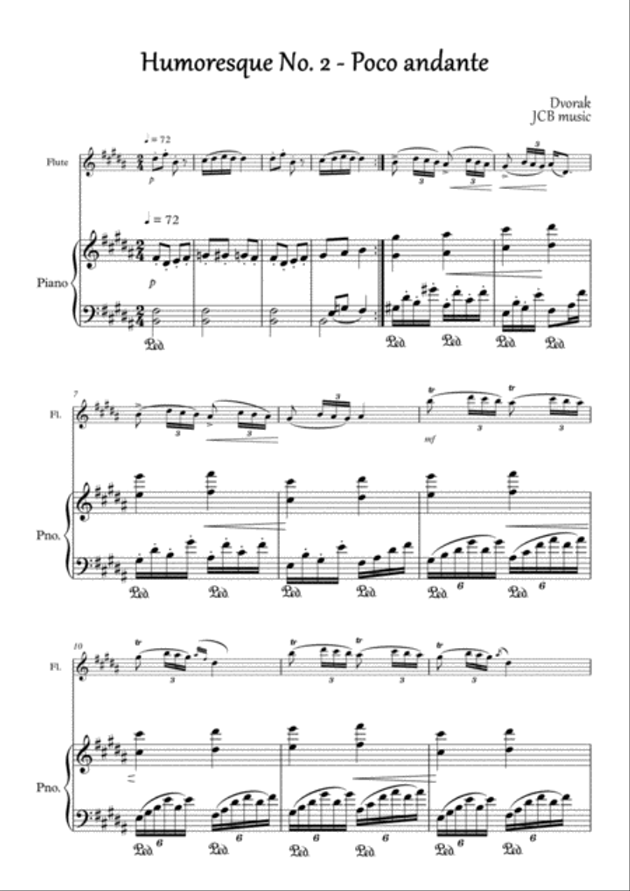 Humoresque No.2 , A. Dvorak (flute and piano) Flute Solo scores gallery preview page 1