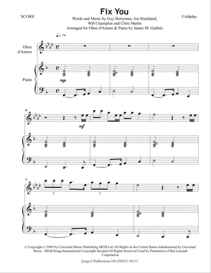 Fix You Piano scores gallery preview page 1