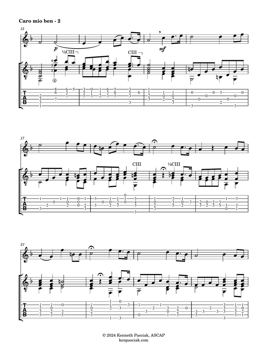 Caro mio ben (for Flute or Violin & Guitar) Chamber Music scores gallery preview page 4