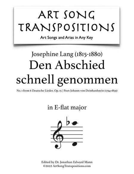 LANG: Den Abschied schnell genommen, Op. 15 no. 1 (transposed to E-flat major)