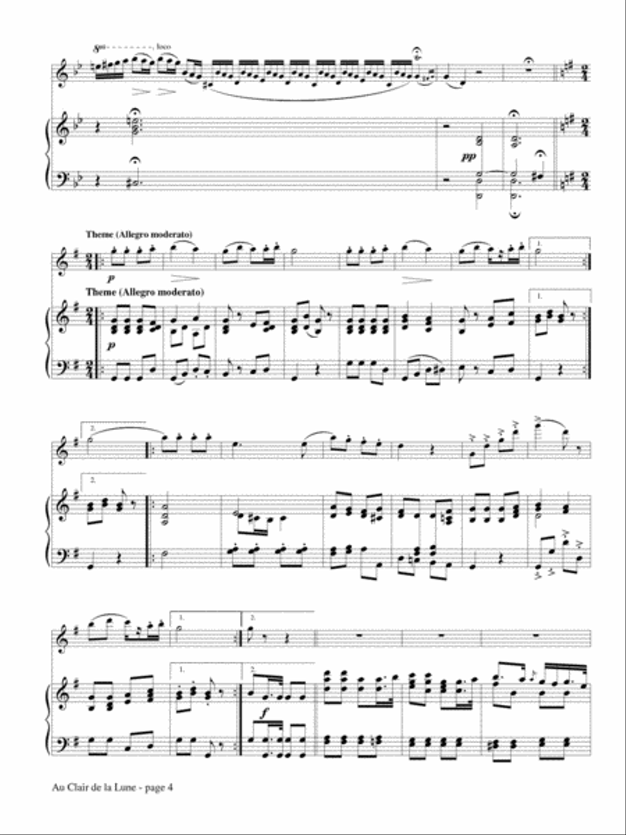 Au Clair de la Lune for Flute and Piano Flute Solo scores gallery preview page 3