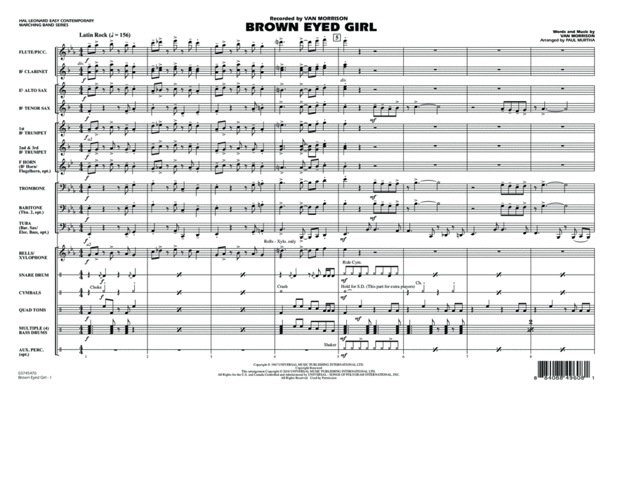 Brown Eyed Girl - Full Score Marching Band scores gallery preview page 1