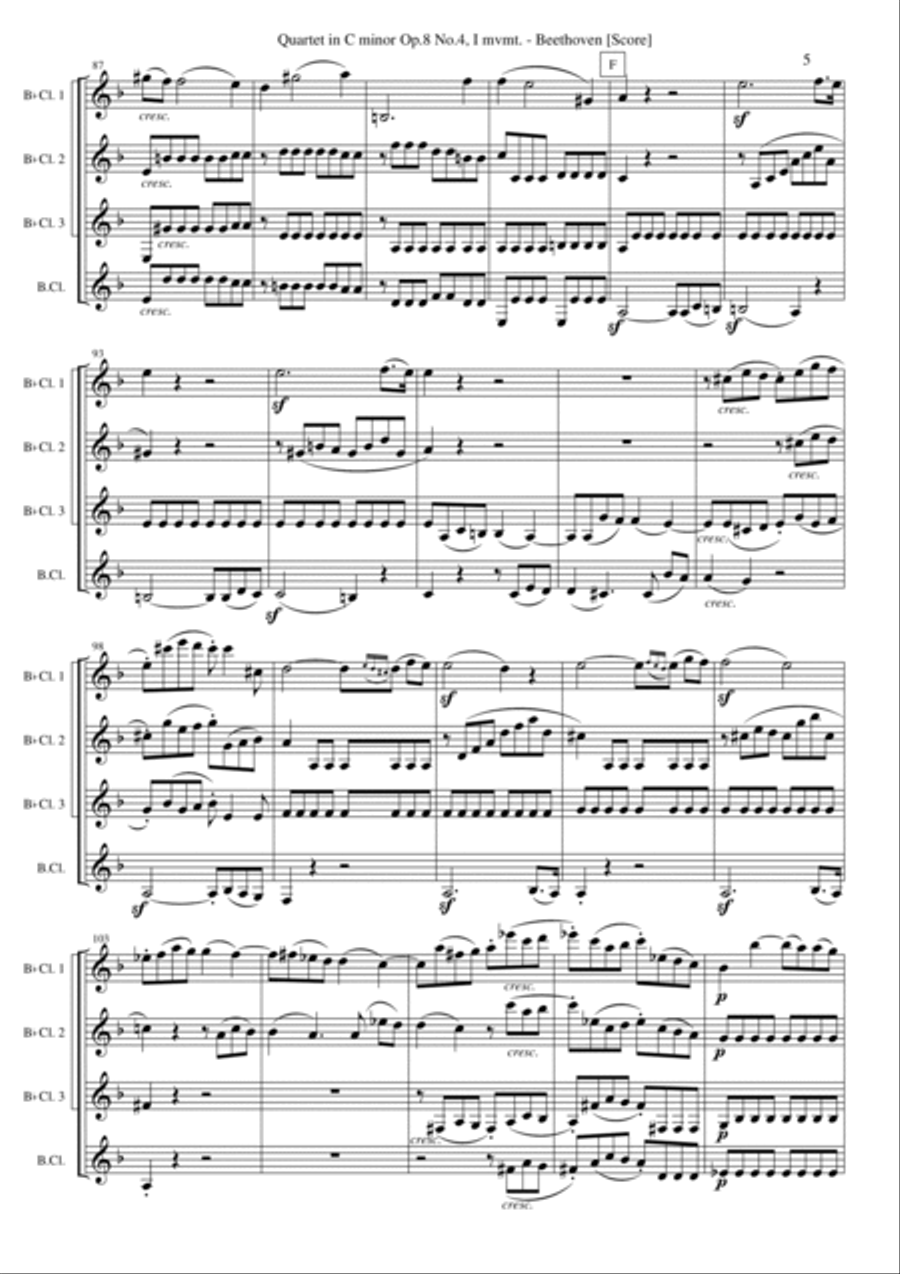 Quartet in C minor, Op.8 No.4, mvmt.1 (Clarinet Quartet) Clarinet Quartet scores gallery preview page 5