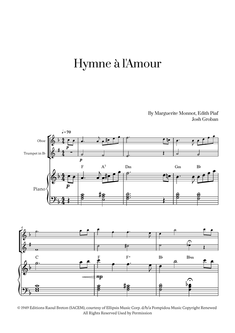 Hymne A L'amour Trumpet Duet scores gallery preview page 1