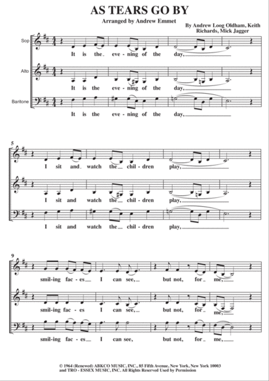 As Tears Go By 3-Part scores gallery preview page 1