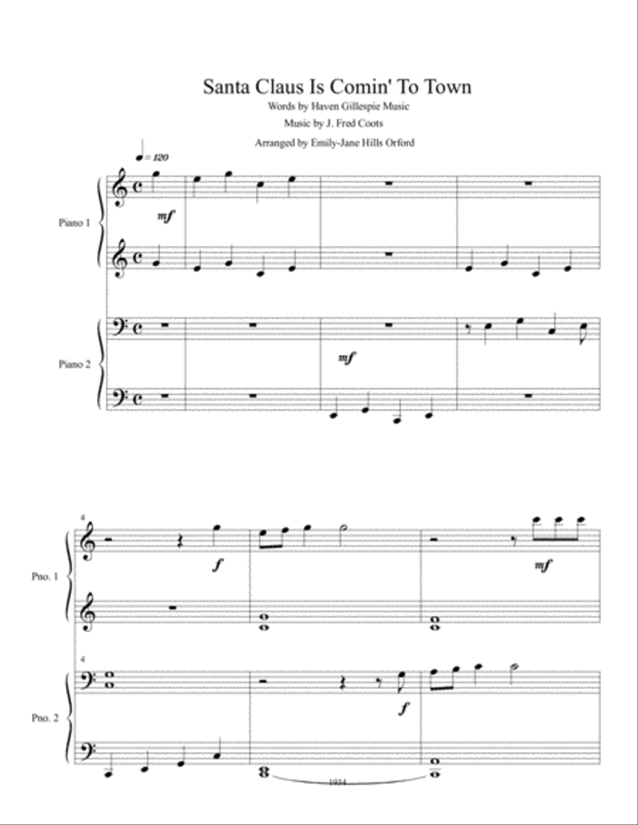 Santa Claus Is Comin' To Town Piano scores gallery preview page 1