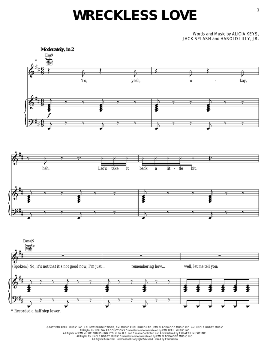 Wreckless Love Wreckless Love Piano, Vocal, Guitar scores gallery preview page 1