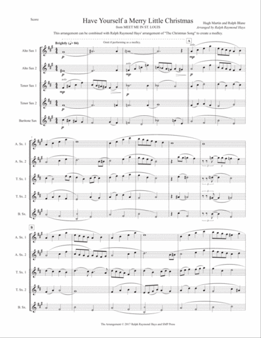 Have Yourself A Merry Little Christmas from MEET ME IN ST. LOUIS Saxophone Quintet scores gallery preview page 2