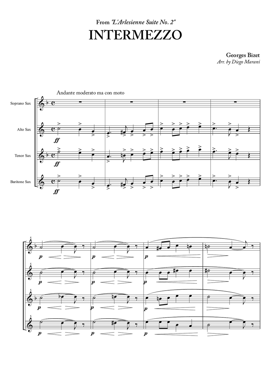 Intermezzo from "L'Arlesienne Suite No. 2" for Saxophone Quartet image number null