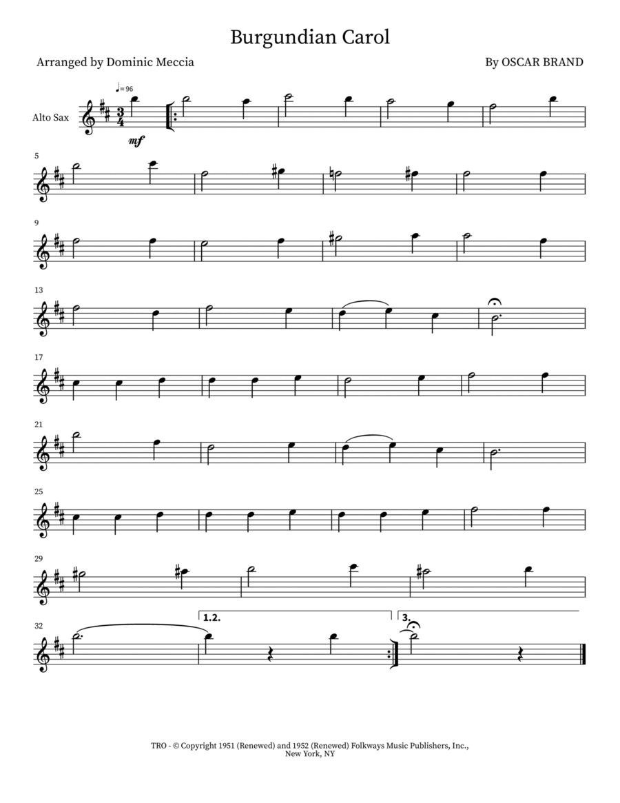 Burgundian Carol Alto Saxophone scores gallery preview page 1