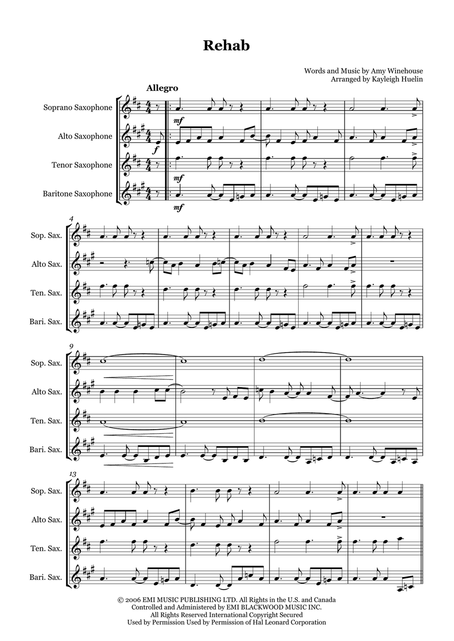 Rehab Saxophone Quartet scores gallery preview page 1
