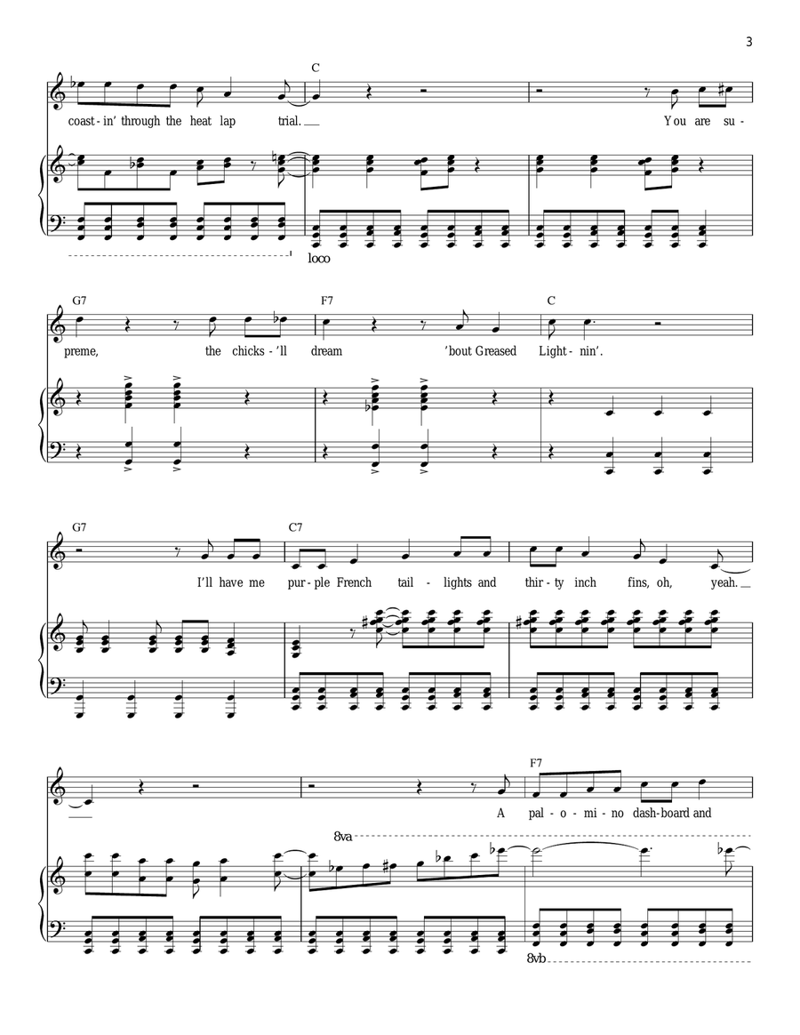 Greased Lightnin' (from Grease) Piano, Vocal scores gallery preview page 3