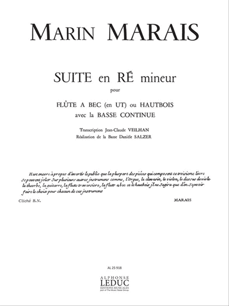 Marin Suite In D Minor 4eme Livre 1ere Suite Rec Or Oboe & Bass Cont Oboe scores gallery preview page 1