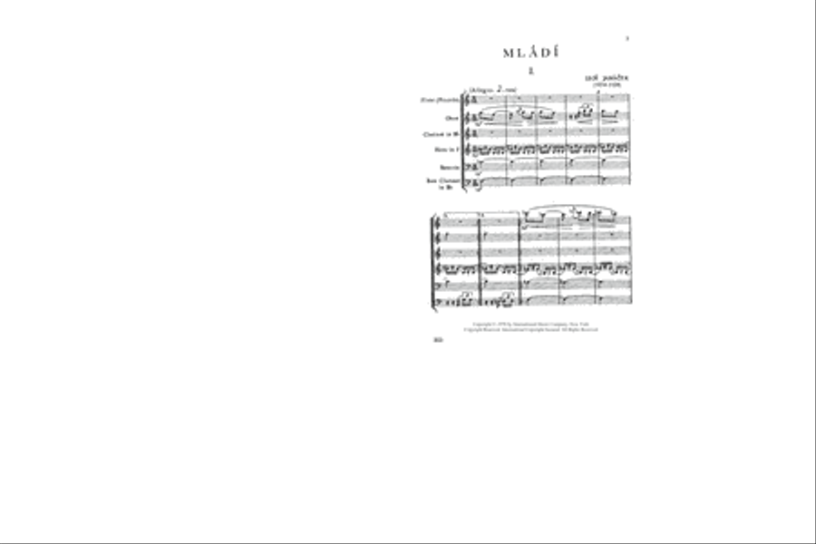 Miniature Score To Mladi (Youth) Suite For Flute, Oboe, Clarinet, Bass Clarinet In B Flat, Horn & Bassoon Woodwind Quintet scores gallery preview page 2