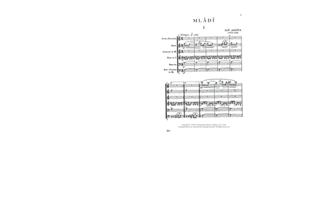 Miniature Score To Mladi (Youth) Suite For Flute, Oboe, Clarinet, Bass Clarinet In B Flat, Horn & Bassoon