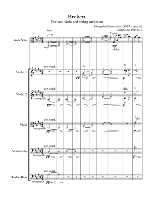 Broken - for solo viola and string orchestra | Score
