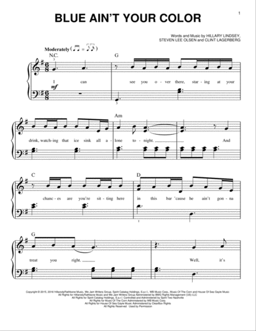 Blue Ain't Your Color Blue Ain't Your Color Easy Piano scores gallery preview page 1
