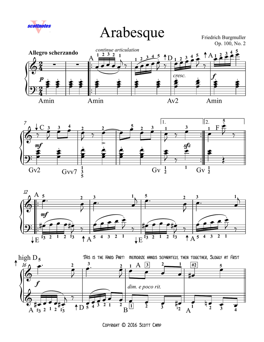 Arabesque (Burgmuller) Easy Piano scores gallery preview page 1