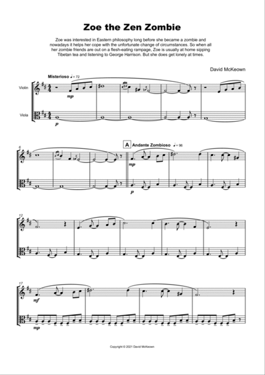 Zoe the Zen Zombie, Spooky Halloween Duet for Violin and Viola String Duet scores gallery preview page 2