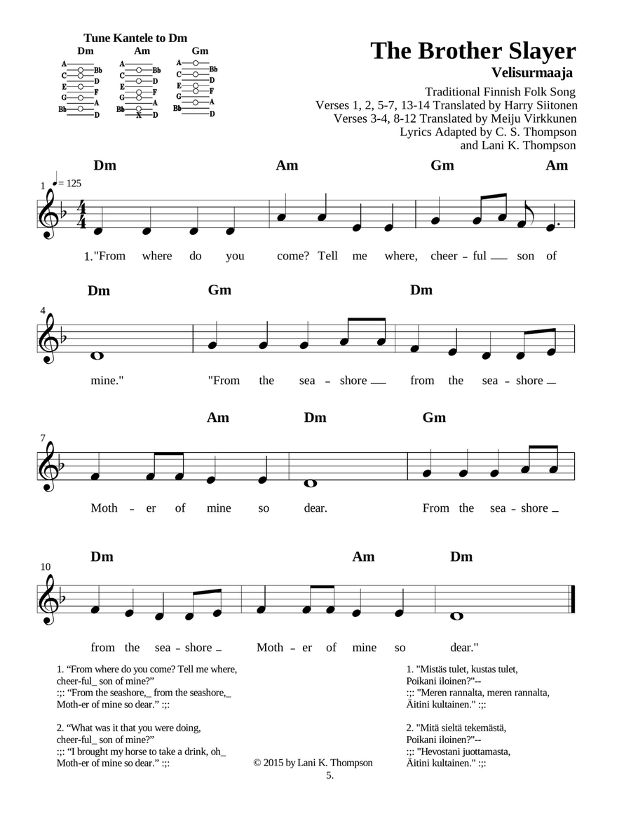 Five Finnish Story Songs with sing-able English and Finnish lyrics Part scores gallery preview page 6