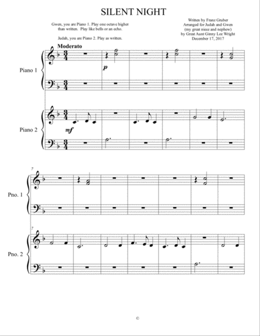 SILENT NIGHT Easy Piano scores gallery preview page 1