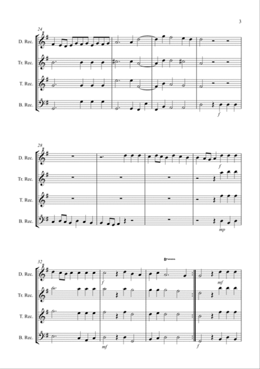 Hornpipe from Handel's Water Music for Recorder Quartet Woodwind Quartet scores gallery preview page 3