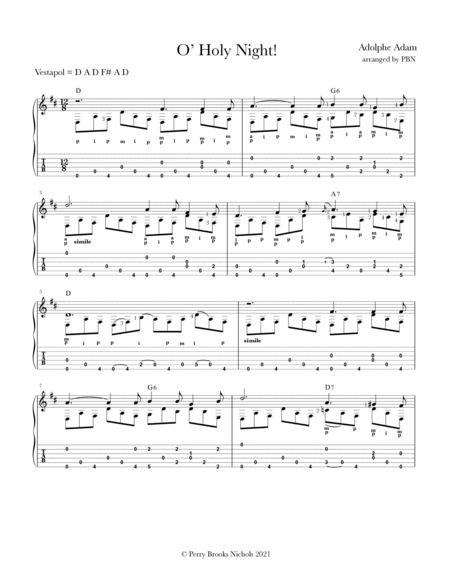 O Holy Night arranged for solo fingerstyle guitar in Open D tuning. image number null