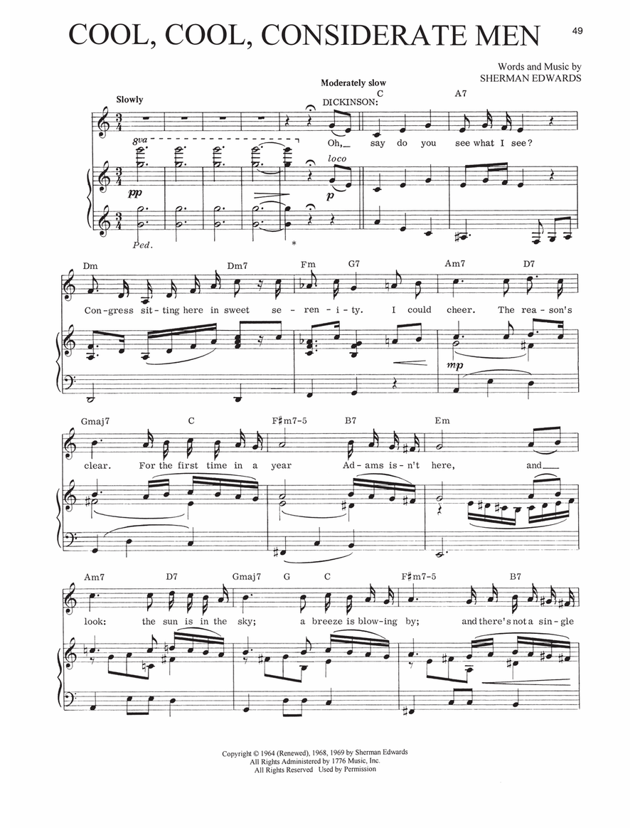 Cool, Cool, Considerate Men (from 1776) Piano, Vocal, Guitar scores gallery preview page 1