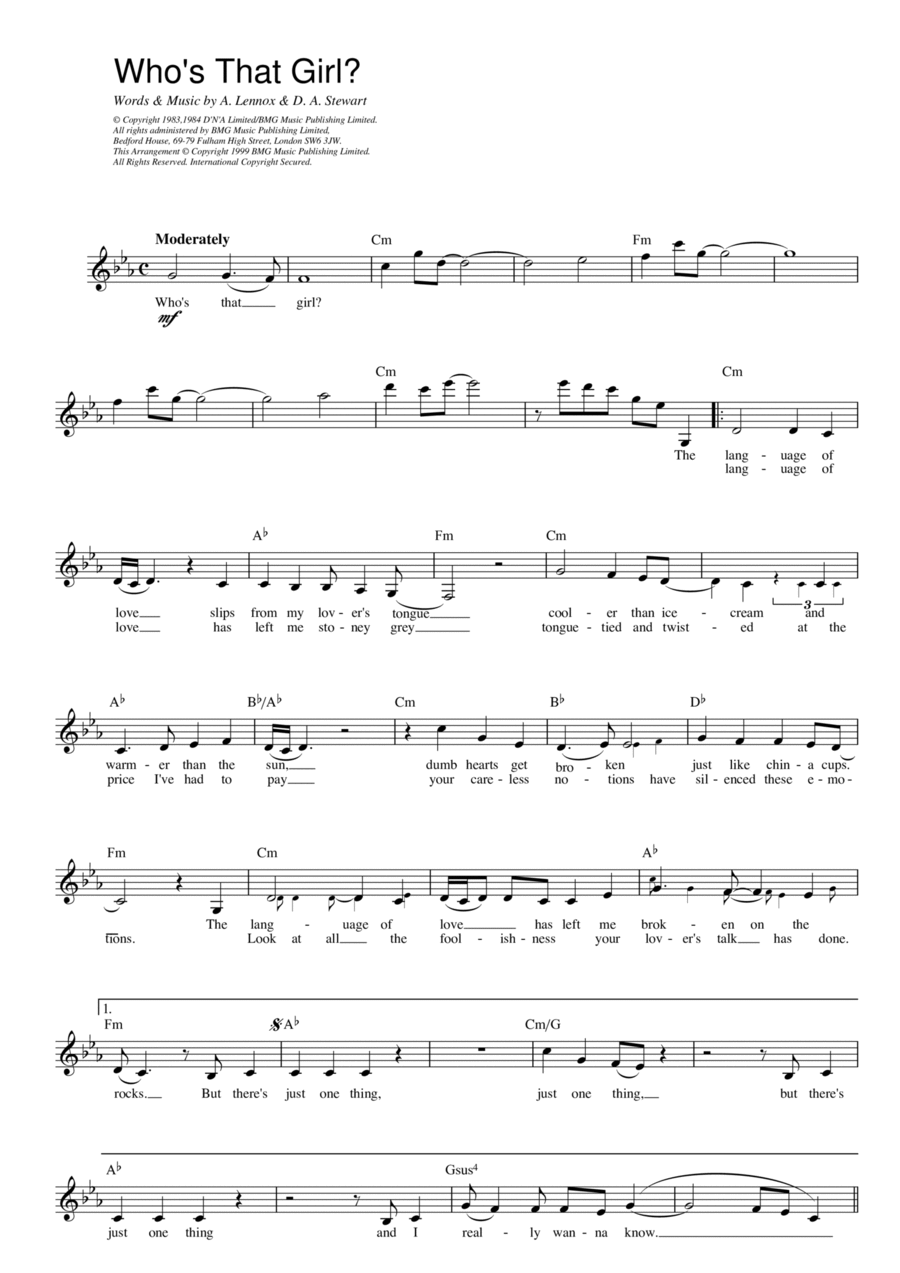 Who's That Girl? Piano scores gallery preview page 1