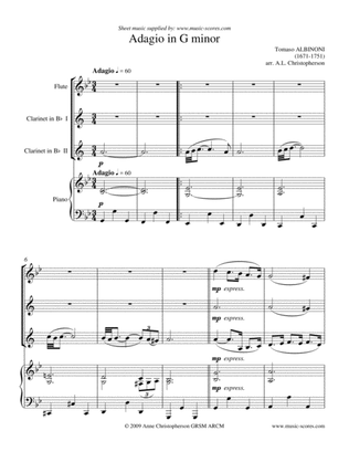 Book cover for Albinoni Adagio - Flute, 2 Clarinets and Piano
