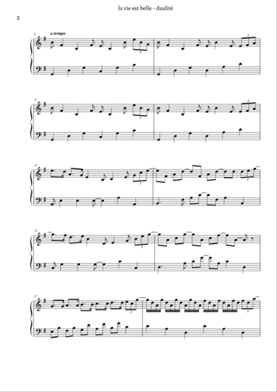 Dualité (La vie est belle) Piano Solo scores gallery preview page 2