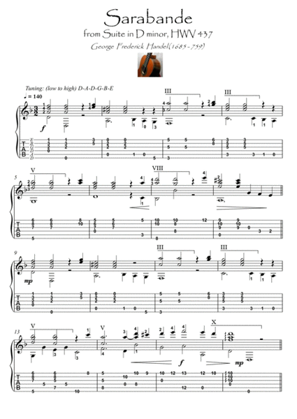 Sarabande by Handel guitar solo by George Frideric Handel Acoustic Guitar - Digital Sheet Music
