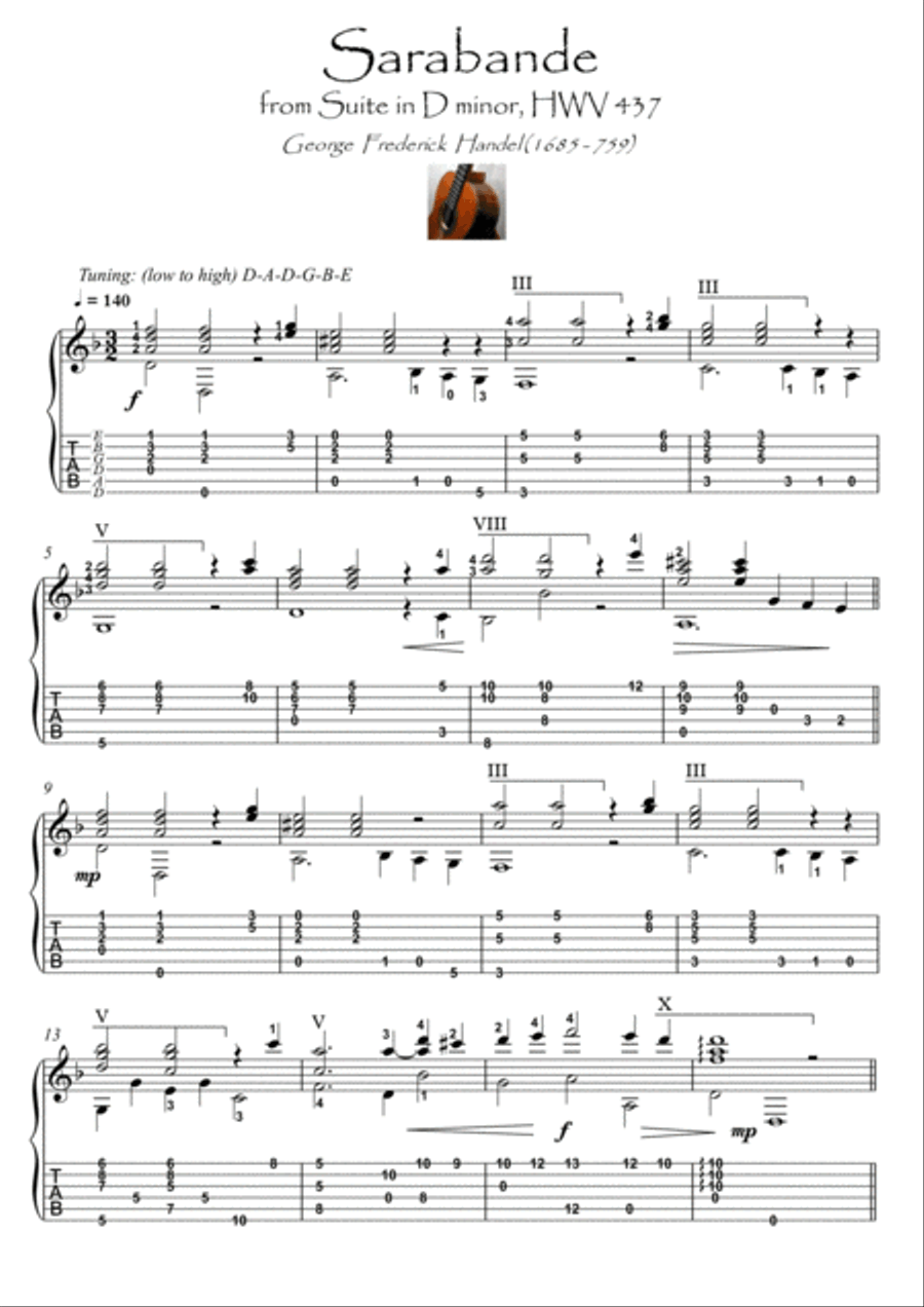 Sarabande by Handel guitar solo Sarabande by Handel guitar solo Acoustic Guitar scores gallery preview page 1