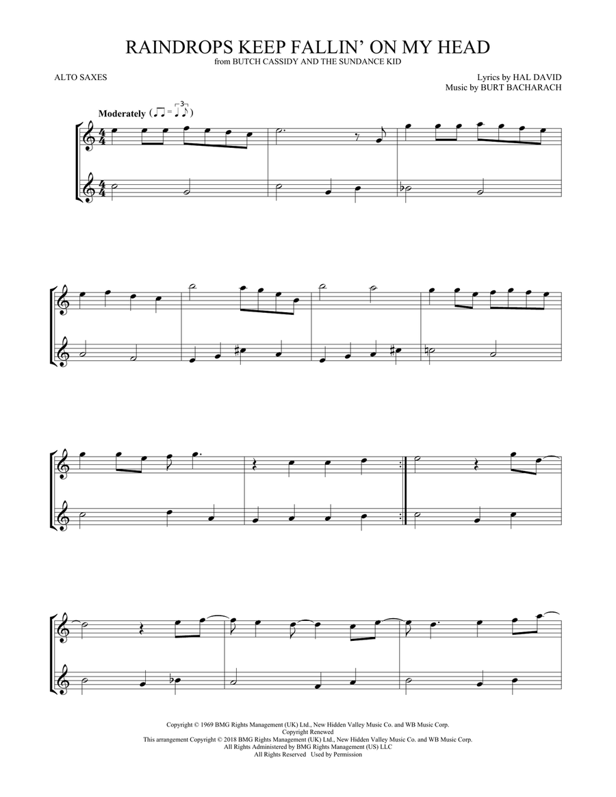 Raindrops Keep Fallin' On My Head Woodwind Duet scores gallery preview page 1