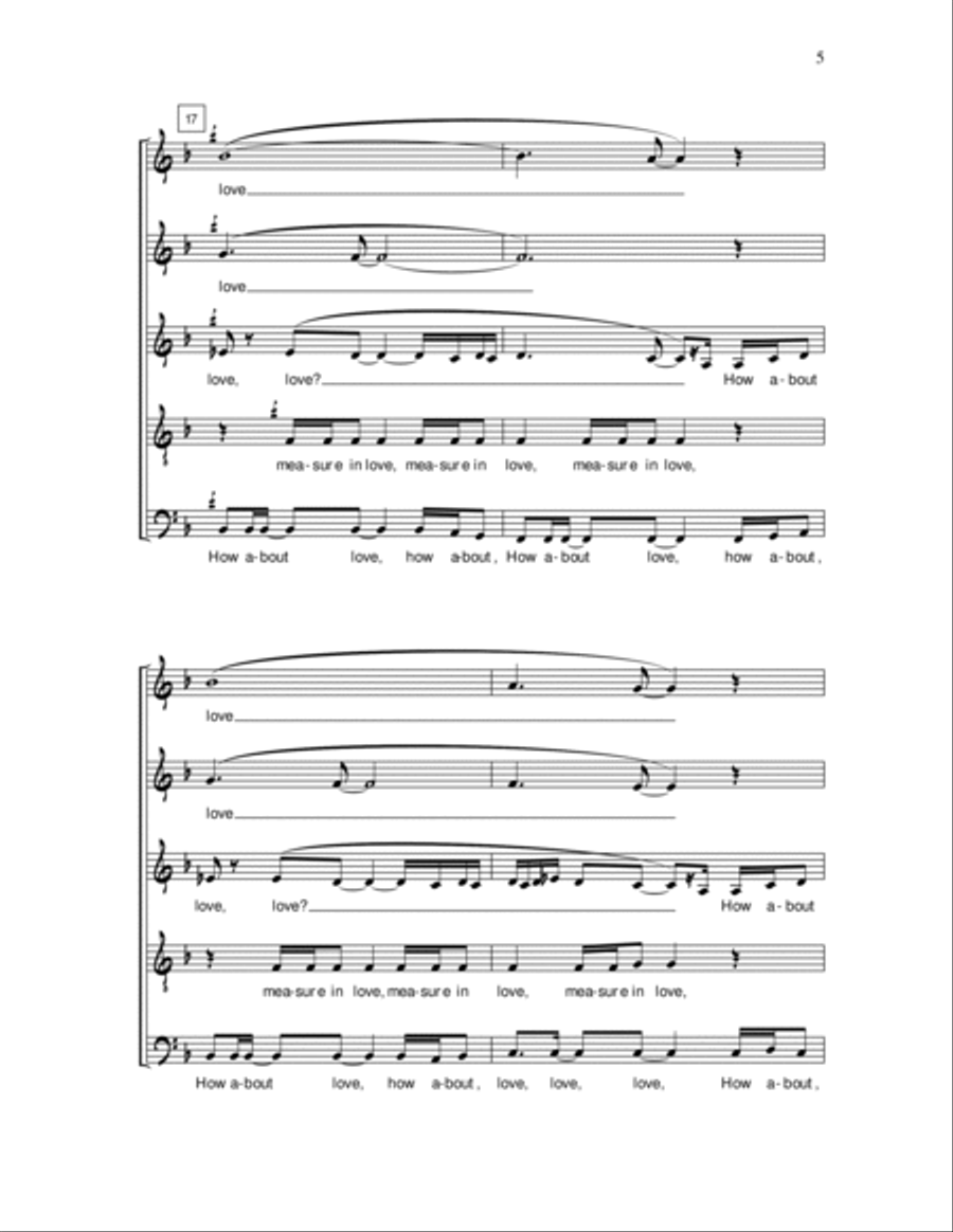 Seasons of Love (arr. Deke Sharon) SSATB scores gallery preview page 5