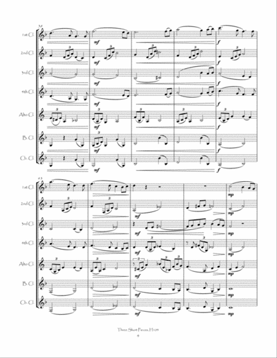 Three Short Pieces H104 for Clarinet Choir image number null