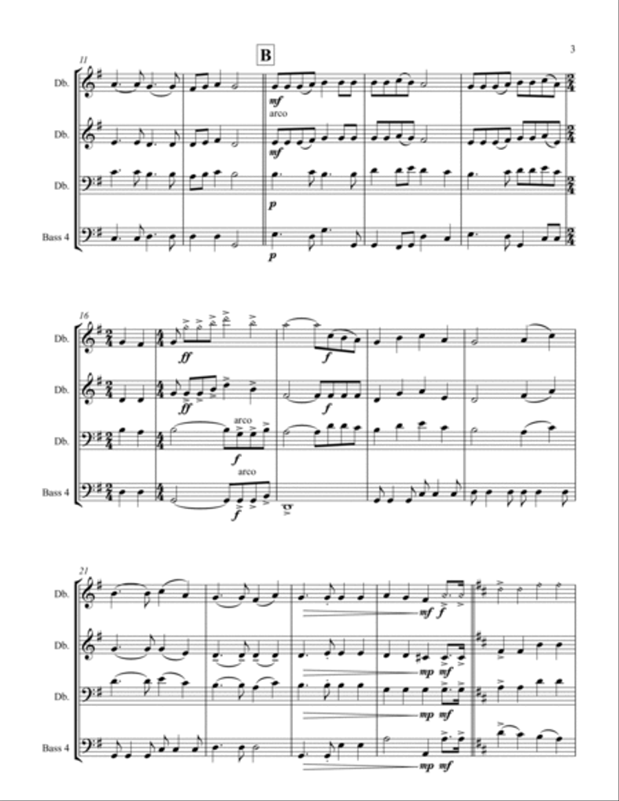 The National Anthem of South Africa - Nkosi Sikelel' iAfrika (Double Bass Quartet) Small Ensemble scores gallery preview page 3