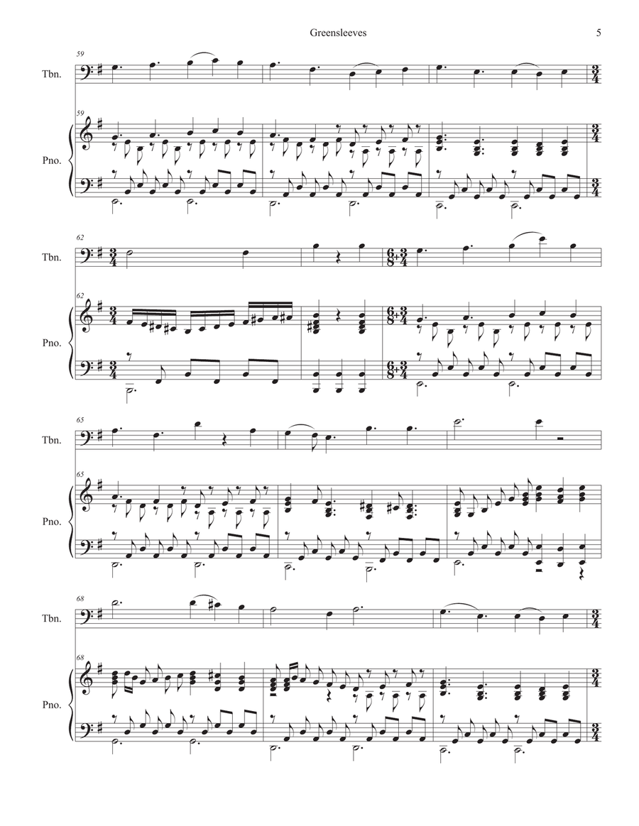 Greensleeves (Trombone solo and Piano) Piano scores gallery preview page 5