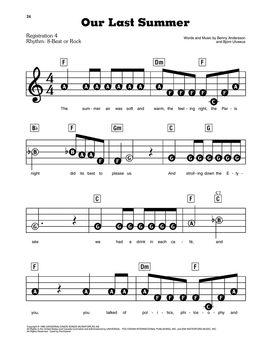 Our Last Summer (from Mamma Mia!) Electronic Keyboard scores gallery preview page 1