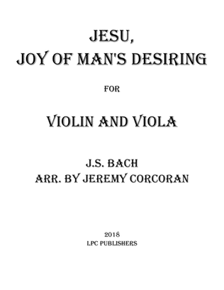 Jesu, Joy of Man's Desiring for Violin and Viola