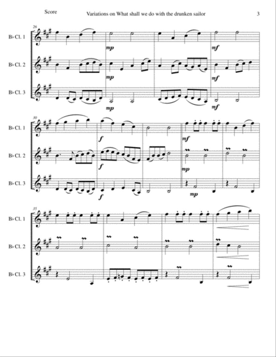 Variations on What shall we do with the drunken sailor for clarinet trio Clarinet Trio scores gallery preview page 3