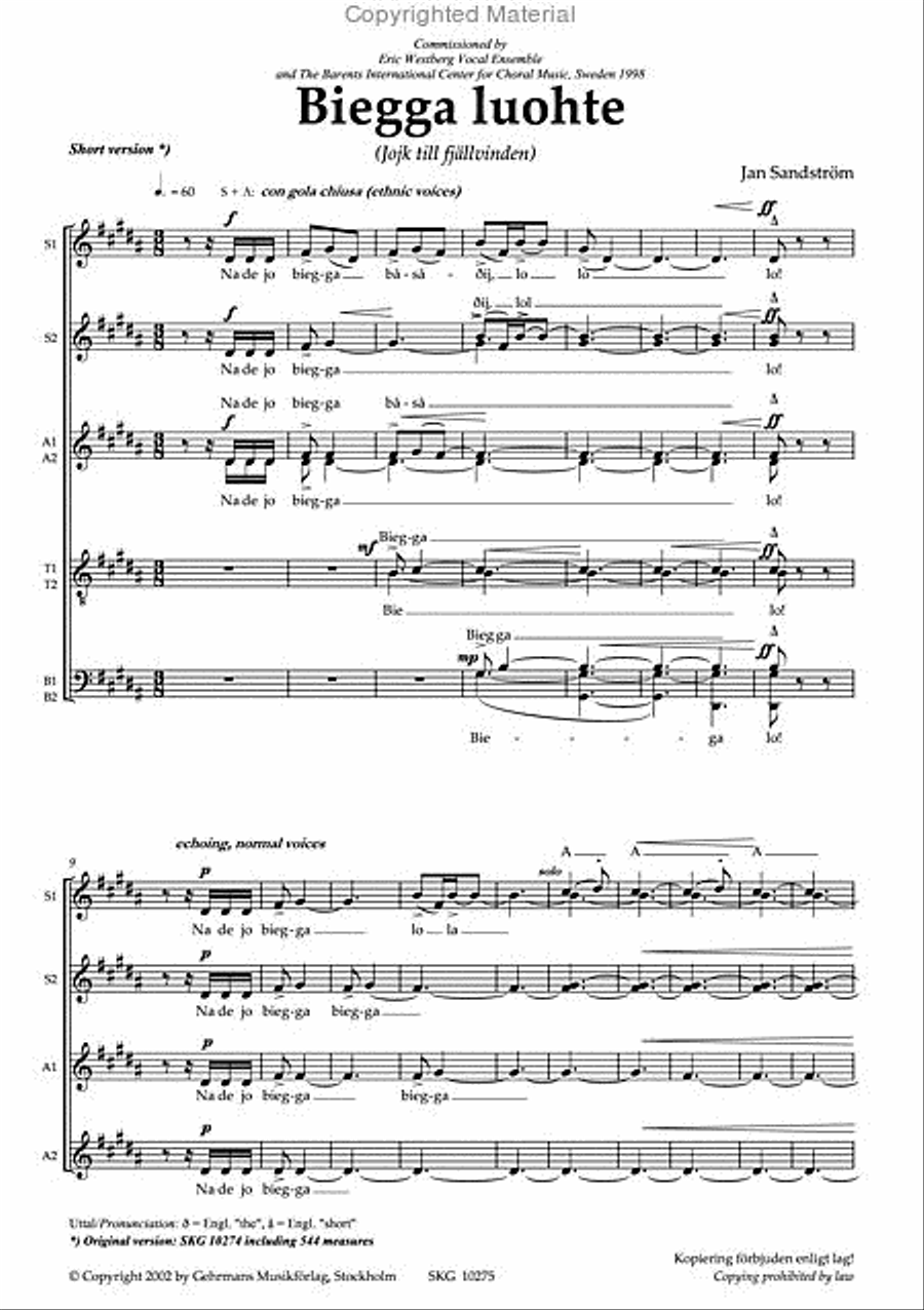 Biegga luohte - Originalversion SSAATTBB scores gallery preview page 2