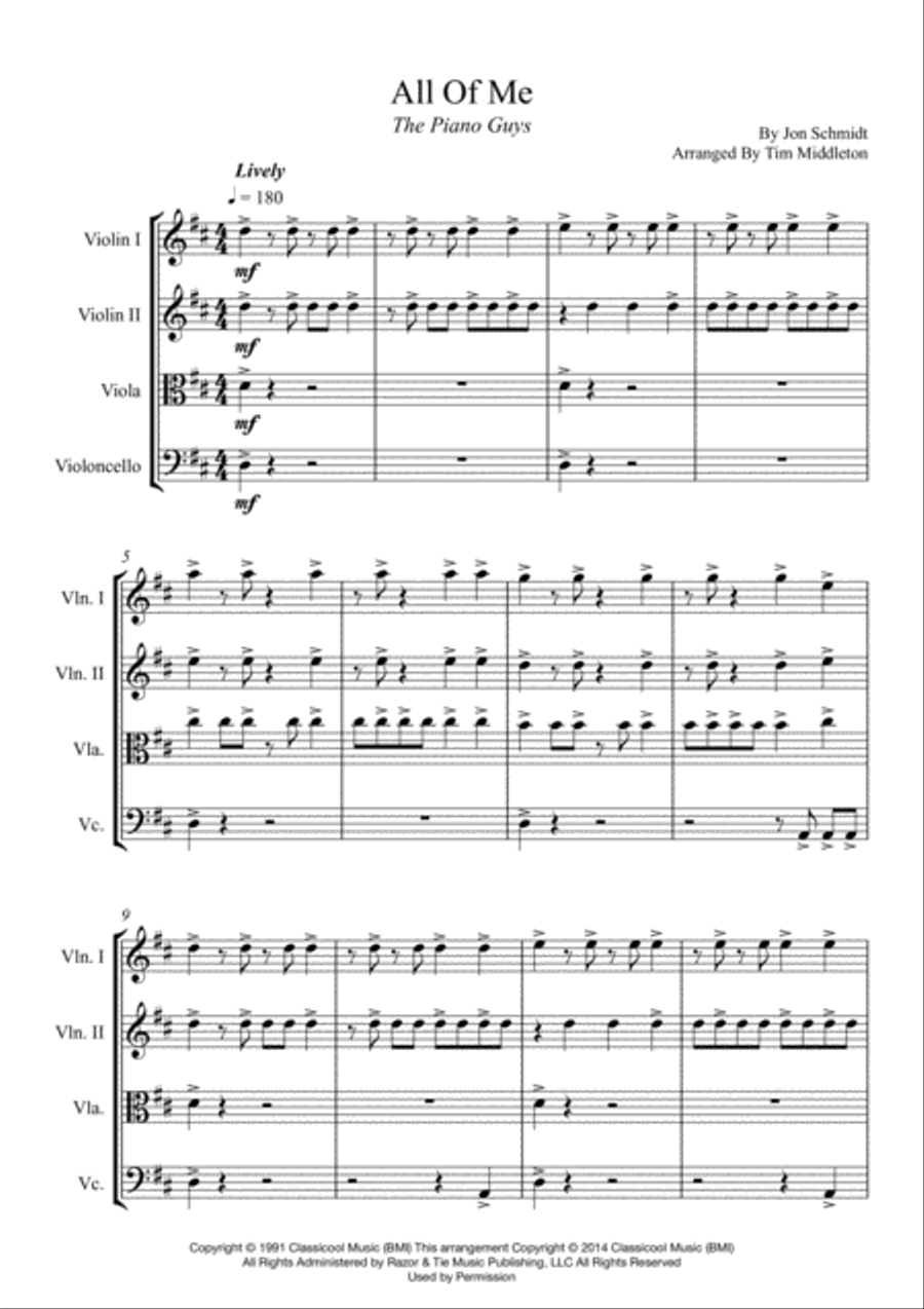 All Of Me String Quartet scores gallery preview page 6