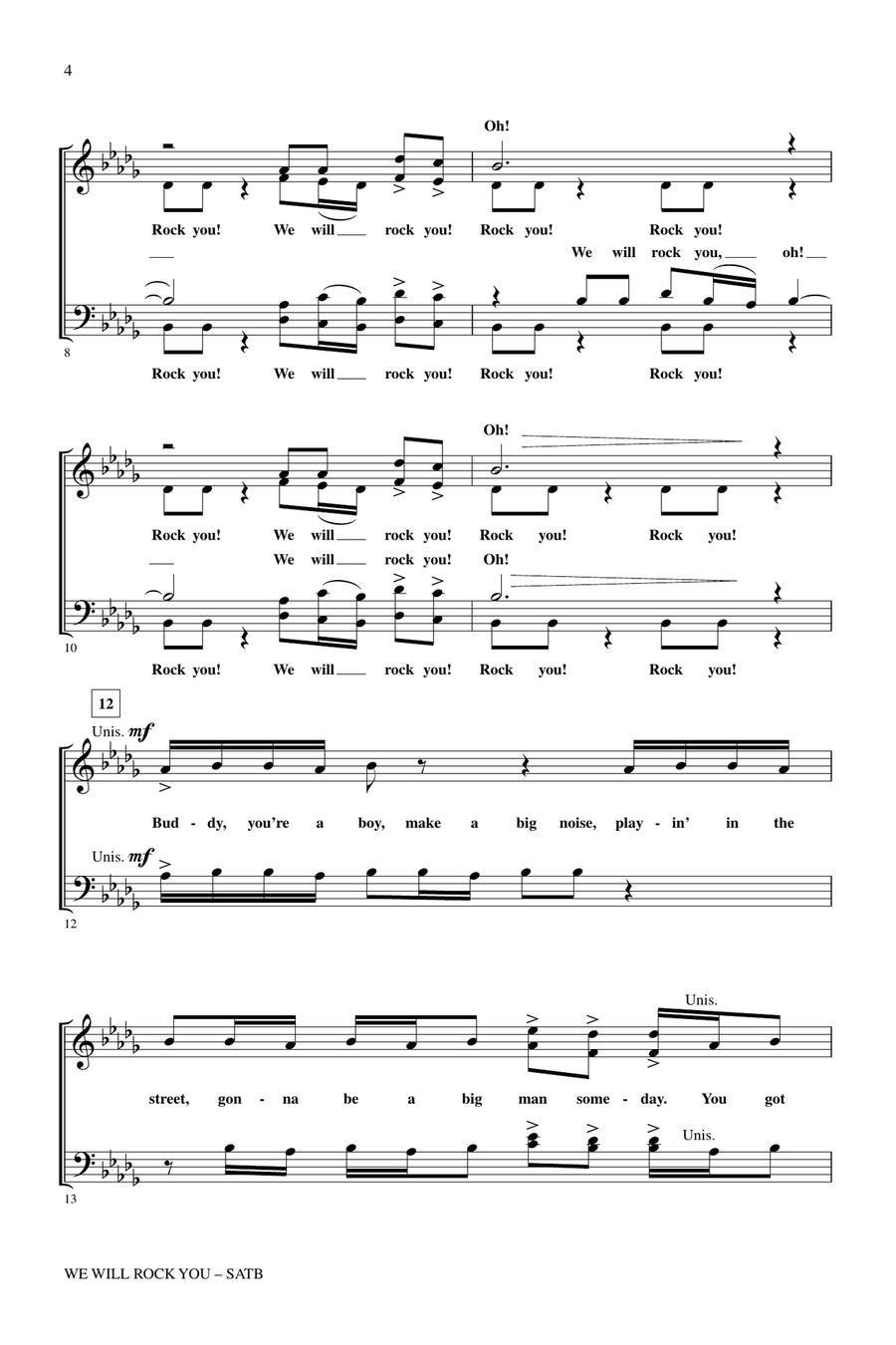 We Will Rock You (arr. Mark Brymer) 4-Part scores gallery preview page 2