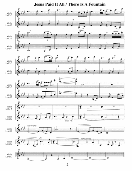 Jesus Paid It All with There Is A Fountain (Arrangements Level 2-4 for VIOLIN + Written Acc) Hymn image number null